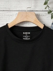 INAWLY Plus Solid Round Neck Tee - Black - View 3