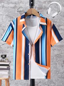 SHEIN Cậu bé Tween Đầy màu sắc Sọc dọc Mẫu Áo sơ mi - Nhiều màu - Xem 1