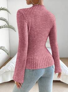 Chiquease Women's Bell Sleeve Ribbed T-shirt - Burgundy - View 2