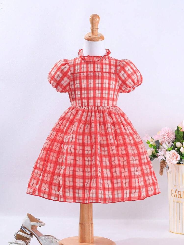 Little Girls' Sweet & Cute Plaid Dress