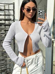 SHEIN Unity Women's Open-Front Split Crop Sweater Cardigan - Grey - View 3