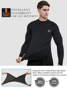 Camiseta deportiva de manga raglán estilo novio para hombre, Camiseta básica estilo novio para hombre, Top de compresión estilo novio para hombre - Negro - Ver 5