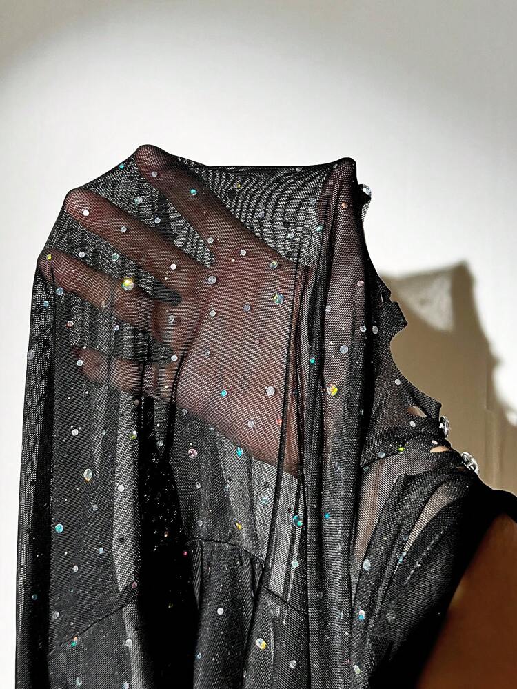 Fuzzy Trim See-Through Mesh Dress ()