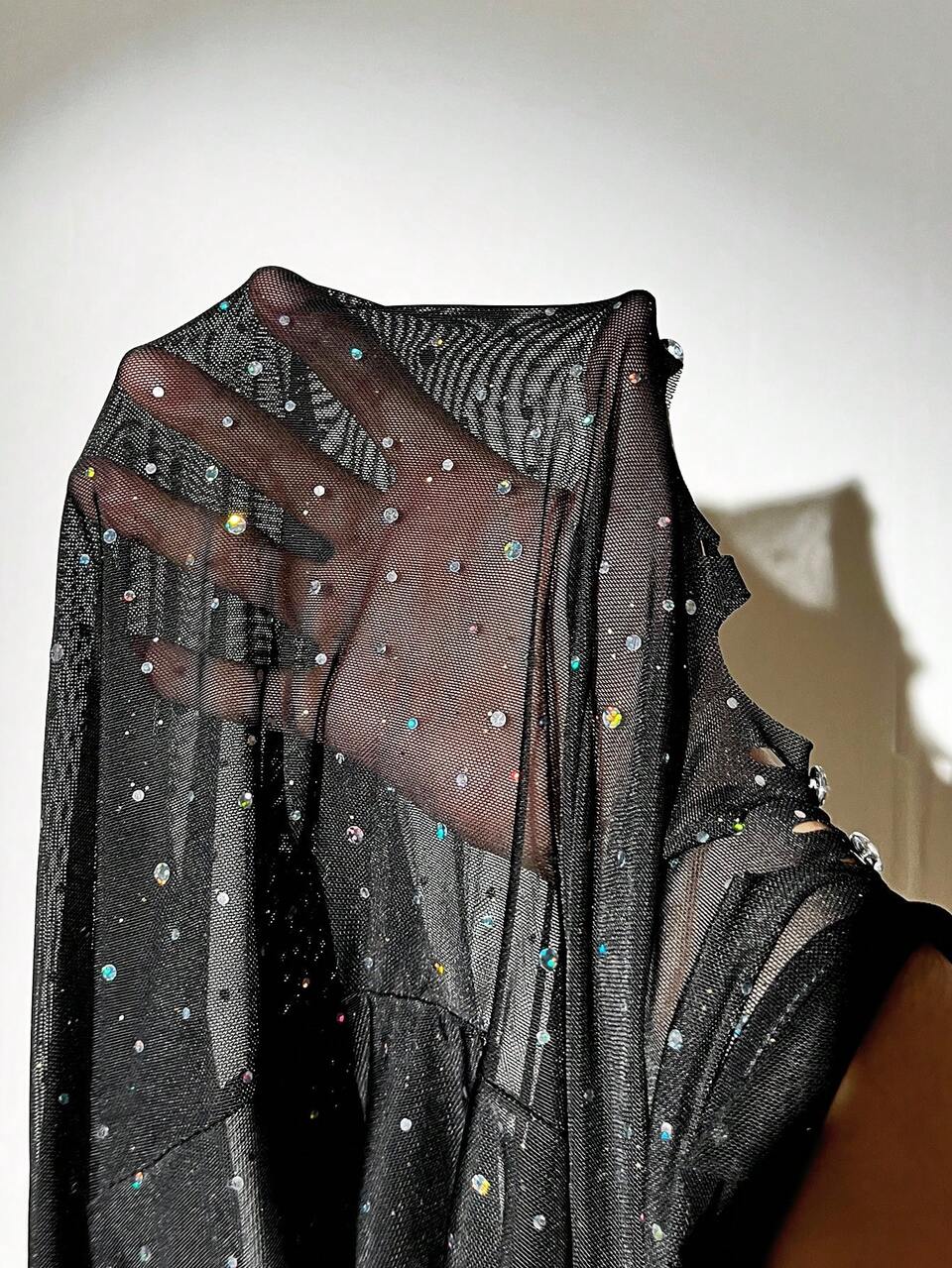 Fuzzy Trim See-Through Mesh Dress ()