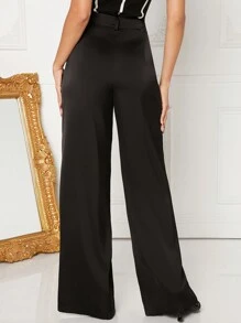 Hauture High Waist Contrast Mesh Wide Leg Pants - Black and White - View 2