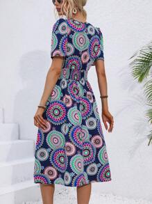 Breezaya Full Print Round Neck Belted Dress - Multicolor - View 2