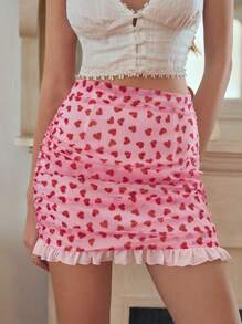 Aveloria Women's Fashionable Random Printed Lace Trim Skirt - Multicolor - View 4