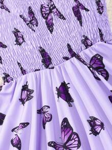 Tween Girl Butterfly Printed Spaghetti Strap Dress - Purple - View 4
