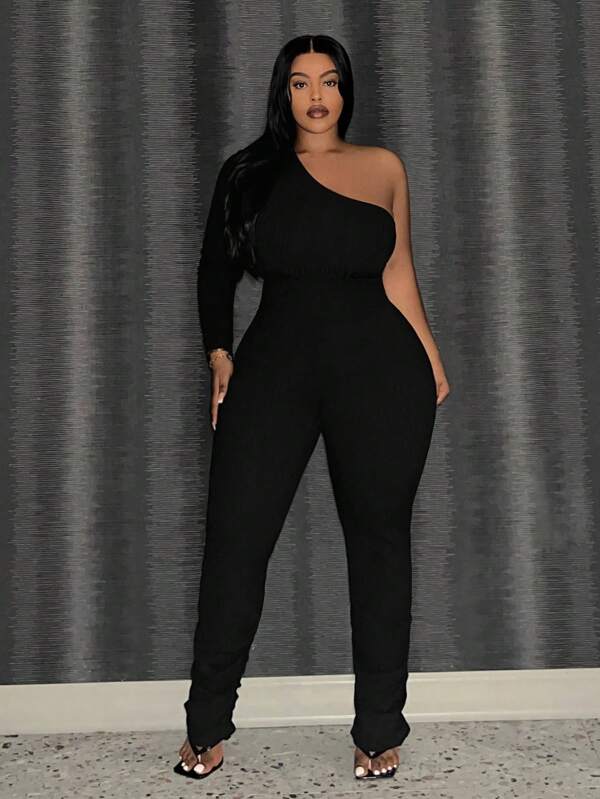 Slaydiva Combinaison élégante et décontractée de grande taille, couleur unie