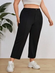 SHEIN Essnce Plus Size Women's Spring And Summer New Fashion Casual Work Straight Nine-Minute Pants