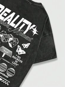 ROMWE MEN Street Life Men's Slogan Print Short Sleeve T-Shirt, Suitable For Daily Wear In Spring And Summer, School