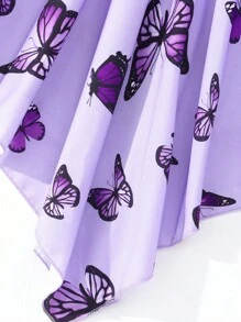 Tween Girl Butterfly Printed Spaghetti Strap Dress - Purple - View 6