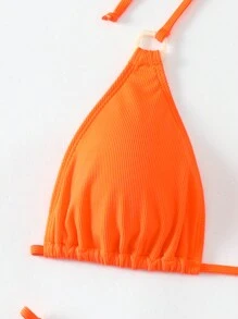 SHEIN Swim Ladies' Summer Beach Solid Halter-Neck Bikini Set Bathing Suit Music Festival - Multicolor - View 8