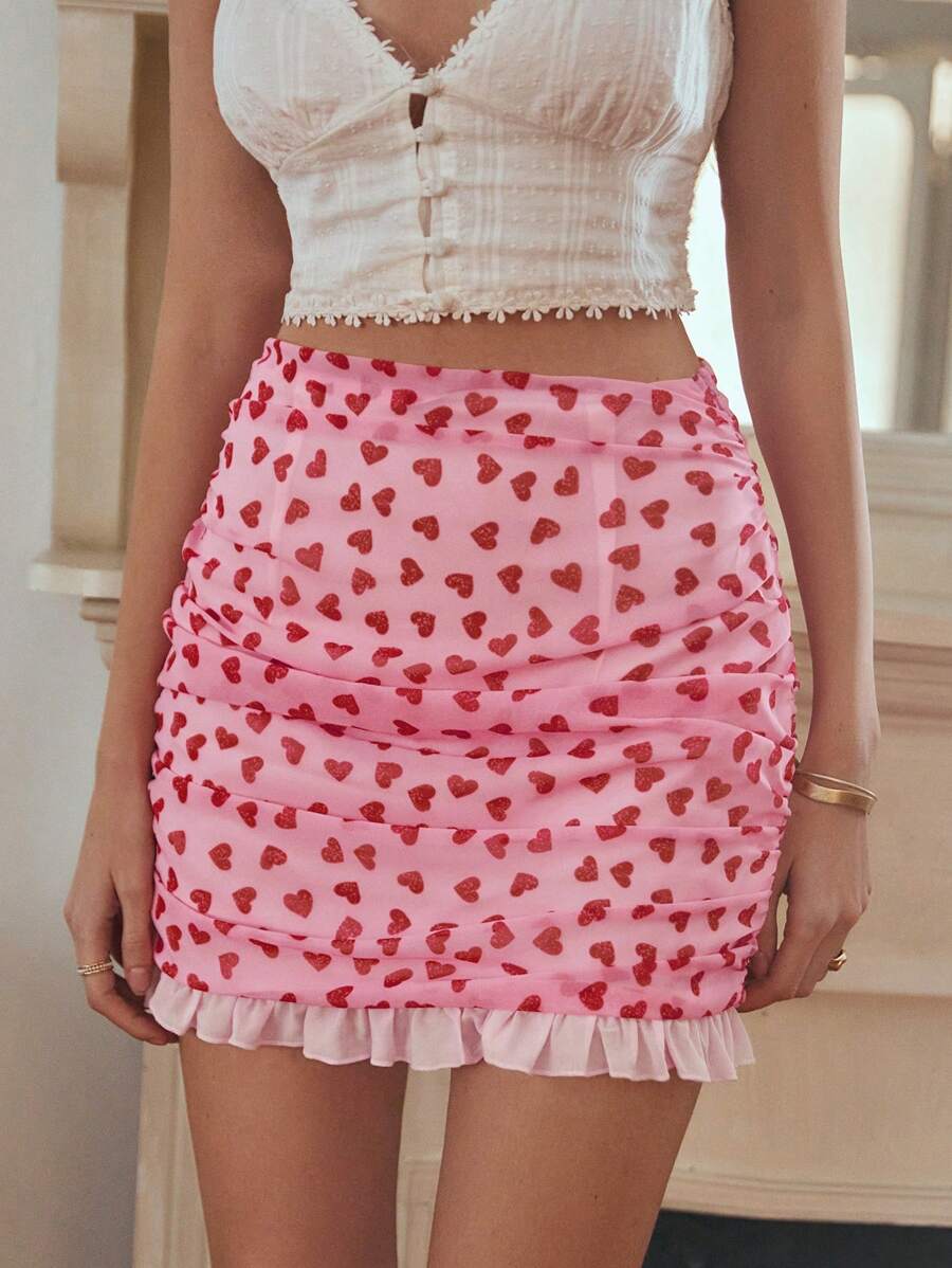 Aveloria Women's Fashionable Random Printed Lace Trim Skirt - Multicolor - View 1