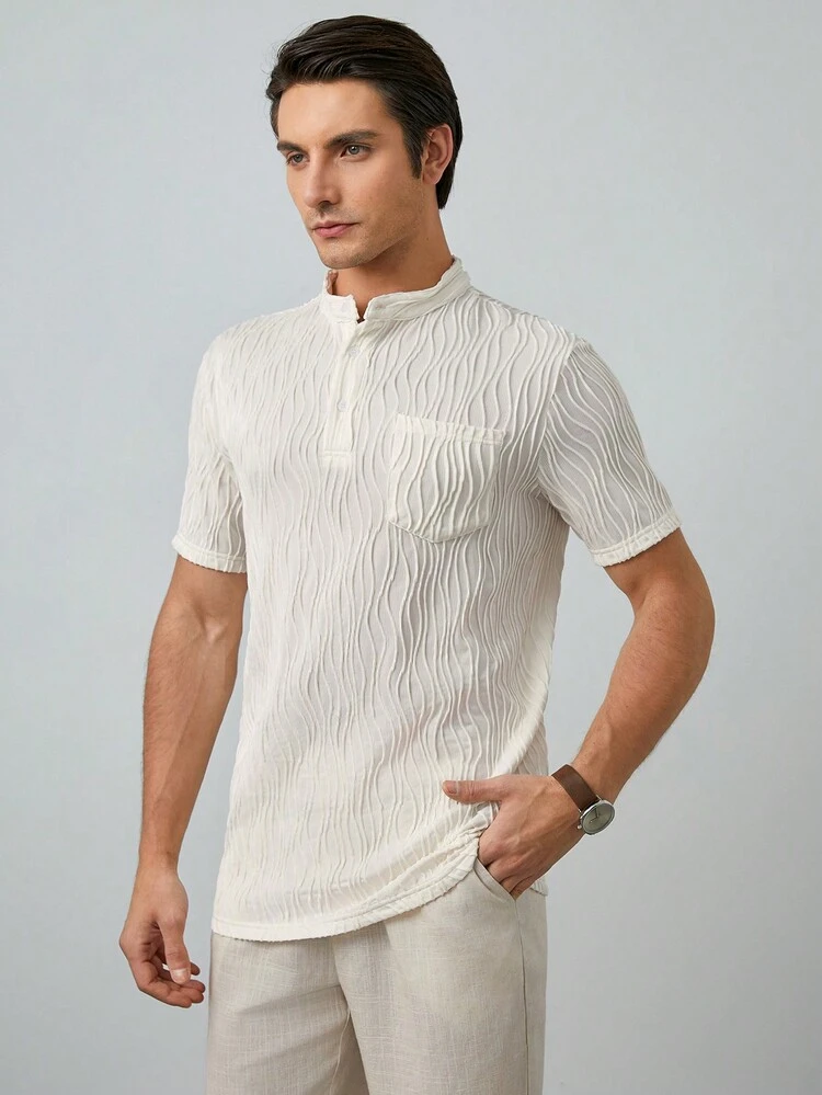 Men's Textured Short Sleeve Polo Shirt