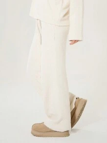MUSERA Teddy Fur Fluffy Knit Wide Leg Trousers Spring Y2K 90's Casual Cute  Winter Thanksgiving Chic - Apricot - View 4