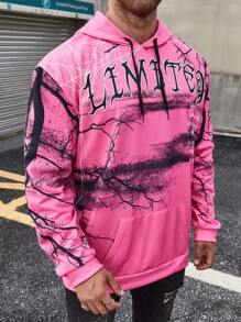 Manfinity Roughcore Men's Plus Size Skull Print Hooded Sweatshirt - Pink - View 4