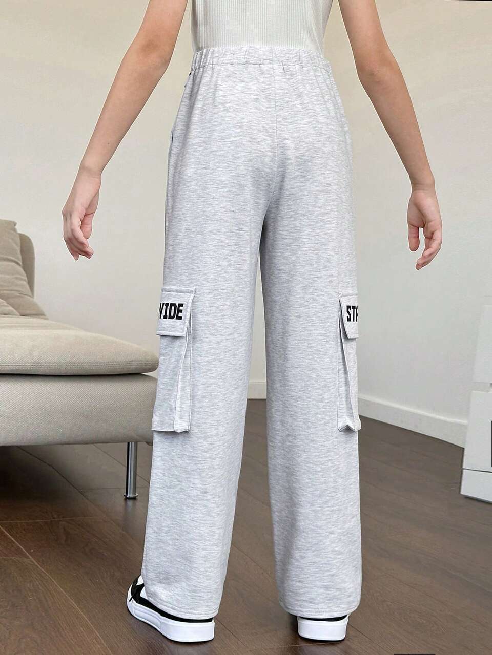 Tween Girls' Loose Knitted Letter Pattern Casual Long Sweatpants