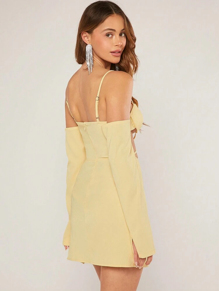 Buttery Yellow Woven Crisscross Cut Out Split Hem Dress
