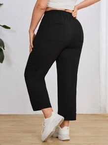 SHEIN Essnce Plus Size Women's Spring And Summer New Fashion Casual Work Straight Nine-Minute Pants