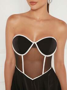 Hauture Women Contrast Corset Flare Dress - Black - View 5