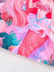 SHEIN Young Girls' Cartoon Cute Mermaid Ruffle Trim Dress For Summer - Blue - View 4