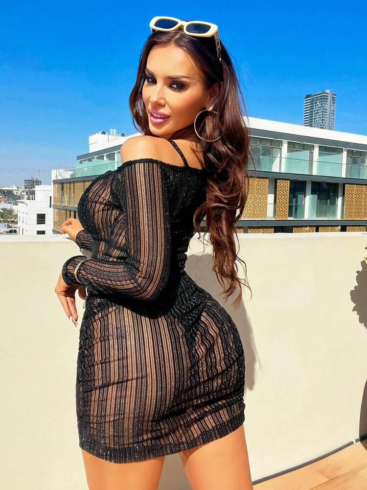 Ladies' See-Through Mesh Long Sleeve Cover Up Dress Fall Cloth For Women