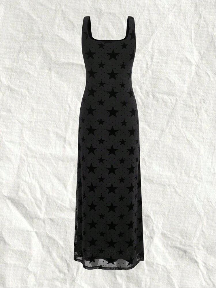 Black Mesh Embroidered Ladies' Bodycon Dress