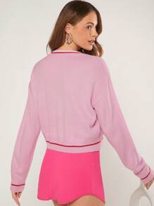 Hauture 3D Cherry Drop Shoulder Sweater - Pink - View 2
