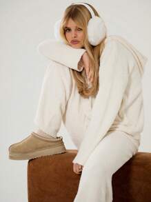 MUSERA Teddy Fur Fluffy Knit Wide Leg Trousers Spring Y2K 90's Casual Cute  Winter Thanksgiving Chic - Apricot - View 5