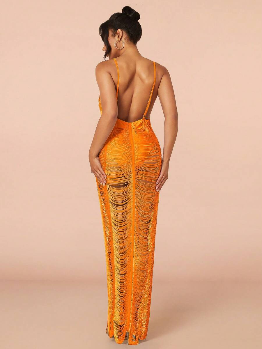 Ruched Cut Out Cami Dress - Orange - View 1