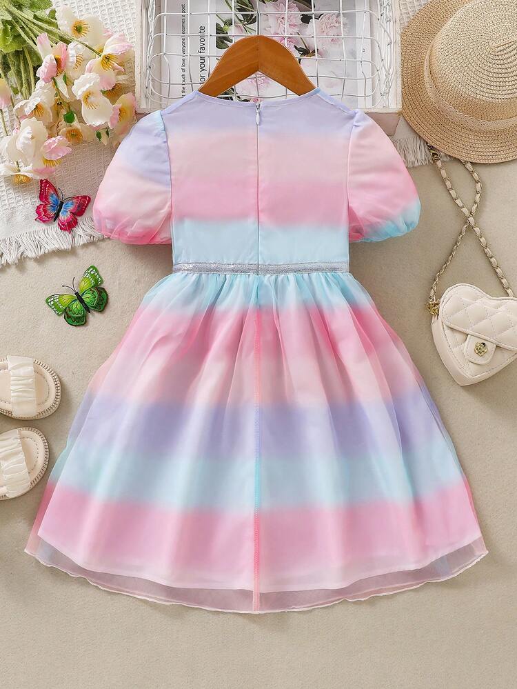 Young Girls' Round Neck Striped Dress
