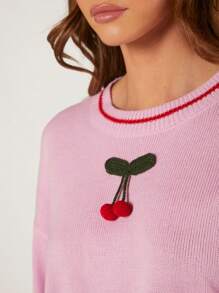 Hauture 3D Cherry Drop Shoulder Sweater - Pink - View 5