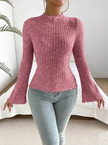 Chiquease Women's Bell Sleeve Ribbed T-shirt - Burgundy - View 4