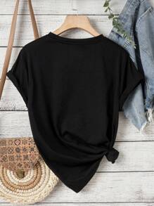 INAWLY Plus Solid Round Neck Tee - Black - View 2