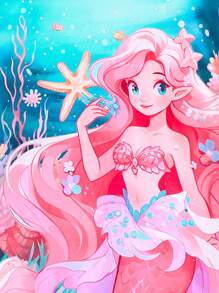 SHEIN Young Girls' Cartoon Cute Mermaid Ruffle Trim Dress For Summer - Blue - View 3