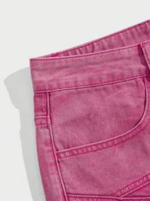 ROMWE MEN Street Life Men's Star Pattern Denim Shorts Jorts With Slanted Pockets - Hot Pink - View 3