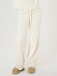 MUSERA Teddy Fur Fluffy Knit Wide Leg Trousers Spring Y2K 90's Casual Cute  Winter Thanksgiving Chic - Apricot - View 1