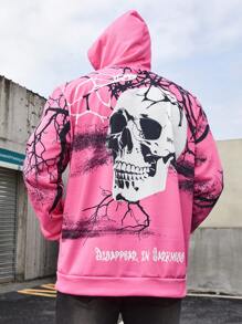 Manfinity Roughcore Men's Plus Size Skull Print Hooded Sweatshirt - Pink - View 2