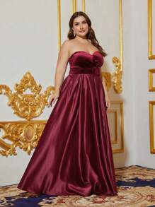 Vestido Formal De Satén De Muslo Dividido Para Tallas Grandes - Burdeos - Ver 5