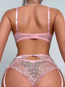 SHEIN Ladies' Sexy Lace-Up Lingerie Set - Pink - View 2