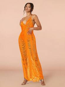 Ruched Cut Out Cami Dress - Orange - View 6