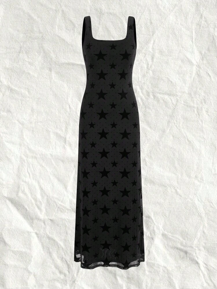 Black Mesh Embroidered Ladies' Bodycon Dress