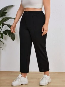 SHEIN Essnce Plus Size Women's Spring And Summer New Fashion Casual Work Straight Nine-Minute Pants