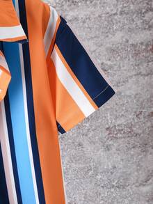 SHEIN Cậu bé Tween Đầy màu sắc Sọc dọc Mẫu Áo sơ mi - Nhiều màu - Xem 5