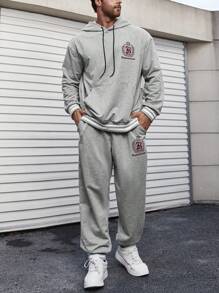 Manfinity Homme Conjunto De Sudadera Con Capucha Y Pantalones De Chándal Impresos Con Letras Para Hombres De Talla Grande Con Cordón - Gris - Ver 4