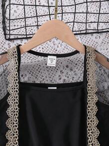 SHEIN 2 Piezas/set Chaqueta De Malla Elegante Y Vestido De Cuello En V Para Niñas Adolescentes