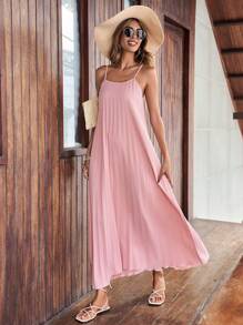Breezaya 女士粉色细肩带长裙度假海滩装 - 藕粉色 - 查看 1