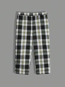 SHEIN Young Boys' Preppy Style Shirt And Plaid Pants Set