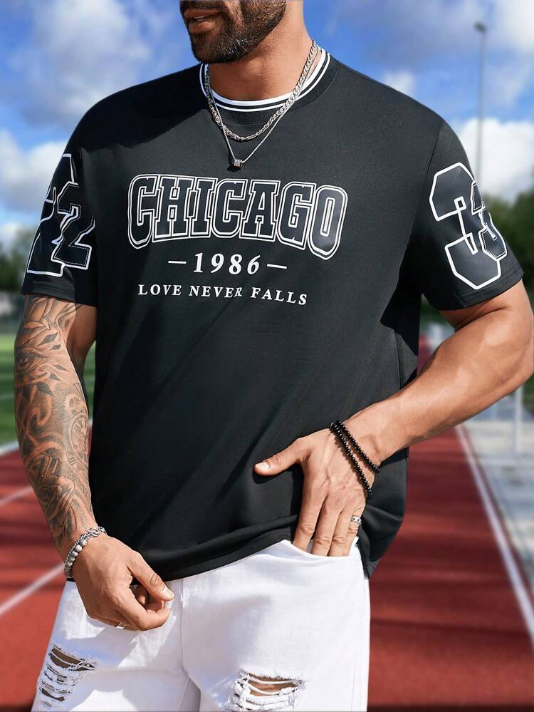 Men Plus Sports College Style T-Shirt